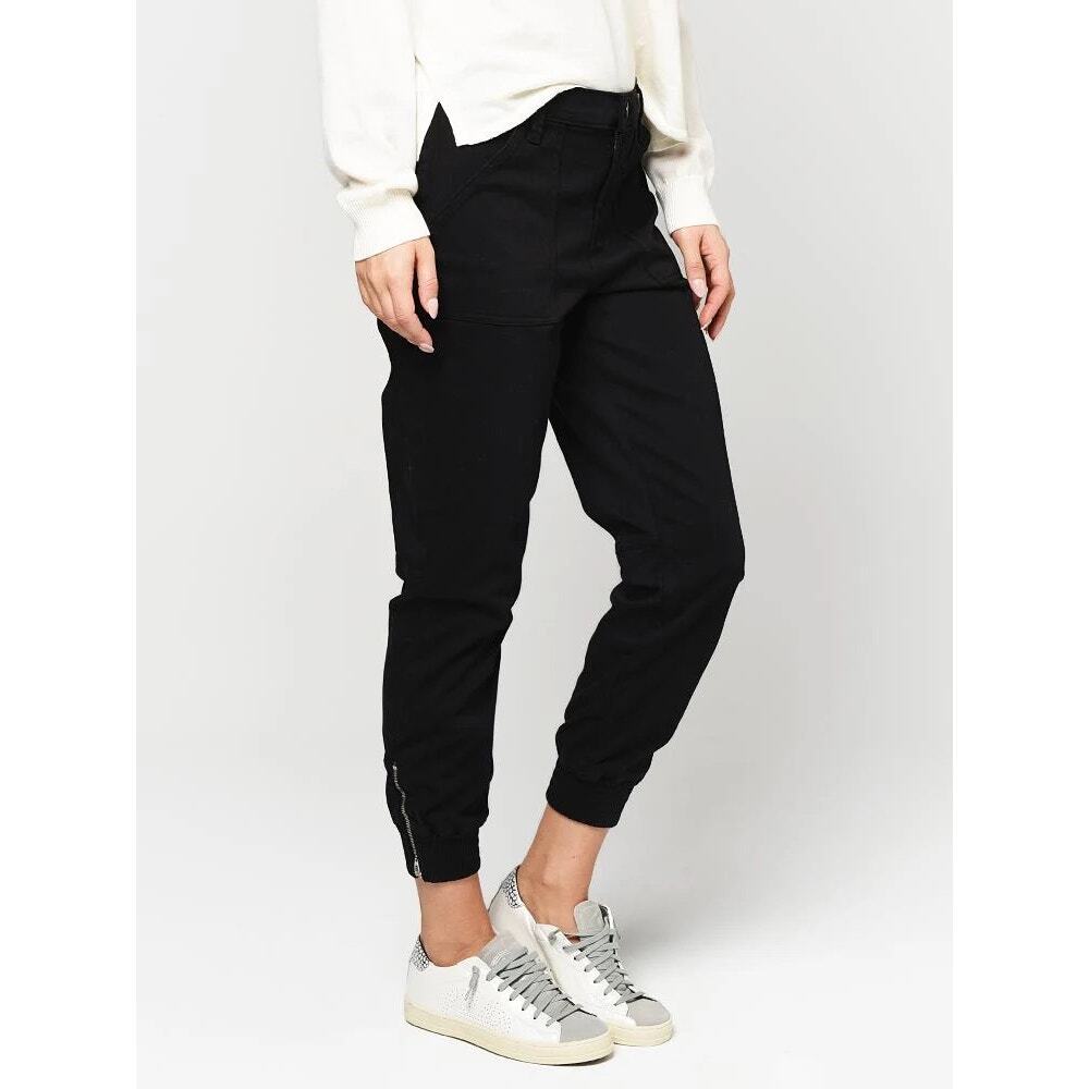 J Brand Women's Arkin Mid-Rise Zip Ankle Jogger Pant Patch Pocket Black Size 26